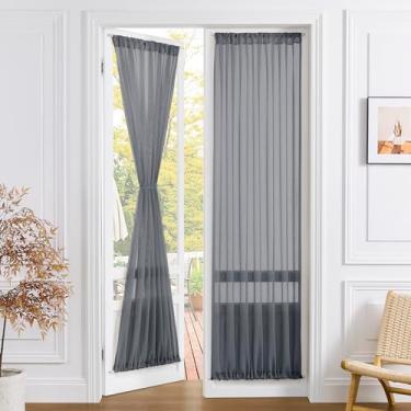 Imagem de Tollpiz Cortina de porta transparente para armário cortina texturizada de linho transparente filtro de luz voile cortina de bolso para varão porta de pátio porta de vidro, 63,5 x 203,2 cm de