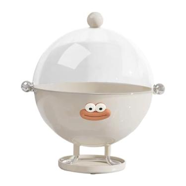 Imagem de Fenteer Fruteira com tampa, recipiente decorativo multifuncional, pedestal transparente, cesta de armazenamento para lanches, peça central de, Branco com Adesivo