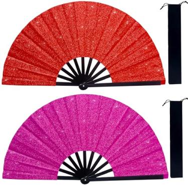 Imagem de Ehonik Ventoinhas para dança de linha, 2 peças de botas no chão, leque de mão para mulheres, portátil, dobrável, leque de mão com bolsa, grande leque de rave para dança em linha para festa, casamento