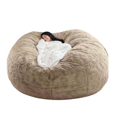 Imagem de Capa de sofá tipo pufe lavável, capa para cadeira, cama e sofá grandes, espreguiçadeira de pele sintética para sala de estar, decoração (sem enchimento)(Light Brown,5ft)