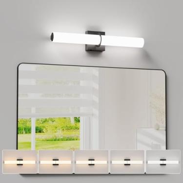 Imagem de Aoceley Luminária LED para banheiro de 60 cm, 30 W, 3000 K-6000 K, luminárias reguláveis com abajur de acrílico branco, luz de parede com fio interno sobre espelho para banheiro (preto, 1 pacote)