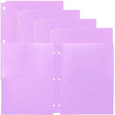 Imagem de Youngever Pacote com 6 pastas de plástico resistente com dois bolsos, divisórias de fichário com bolso, pasta perfuradora de 3 furos com entalhes, pastas de fichário (fosco)