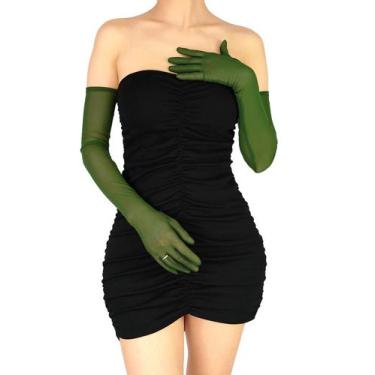 Imagem de Luvas XXDingbs Sheer Mesh Tule Super Long Verde Escuro