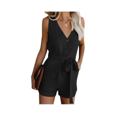 Imagem de Macacão Feminino Verão - Casual, Decote V, Shorts e Estilo Europeu, BR