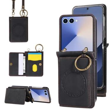 Imagem de Capa para Galaxy Z Flip5, carteira magnética de couro com porta-cartões, capa transversal (para Galaxy Z Flip5/preto)