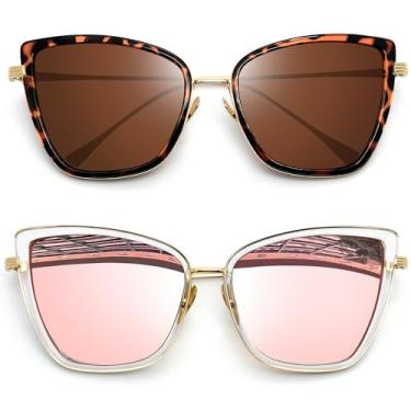 Imagem de Óculos de Sol Feminino Olho de Gato Joopin Vintage Armação de Metal Óculos Proteção UV 400 (Leopardo Marrom + Rosa)