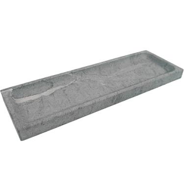 Imagem de Bandeja de mármore verde para bancada de banheiro – organizador retangular de pedra natural com acabamento jateado, bandeja catchall para cômoda, entrada, maquiagem e joias | 27 x 9 cm