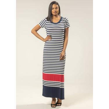 Imagem de Vestido Longo Pau a Pique Listrado Azul Marinho e Vermelho
