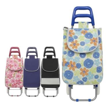Imagem de Carrinho de compras dobrável com rodas - 30kg capacidade, tecido resistente, ideal para feira, mercado e sacolão