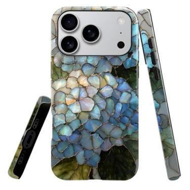 Imagem de heindiy Capa compatível com iPhone 17 Pro, capa brilhante, proteção total, à prova de choque, anti-arranhões, capa de TPU, capas para homem mulher - vitral de arbusto de hortênsias