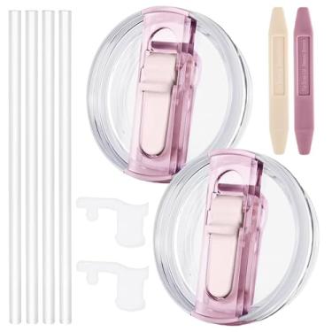 Imagem de Dsnirasy Pacote com 2 tampas à prova de vazamento para Stanley H2.0 Quencher de 1,134 g, substituição sem derramamento de tampas 1,134 g para Stanley ProTour, com bocal removível (quartzo rosa +