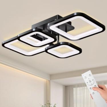 Imagem de Moderno plafon led sobrepor, Design Quadrado 4, Regulável 3000K-6500K, Acrílico luminária led, Tensão ampla de 110-220 V, Adequado para Quarto, Cozinha, Escritório, Sala de Jantar