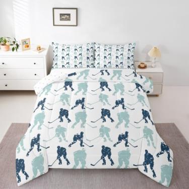 Imagem de Erosebridal Jogo de cama casal de hóquei no gelo, bola competitiva, trabalho em equipe, para crianças, meninas, meninos, atividades, esportes, jogos, decoração de quarto