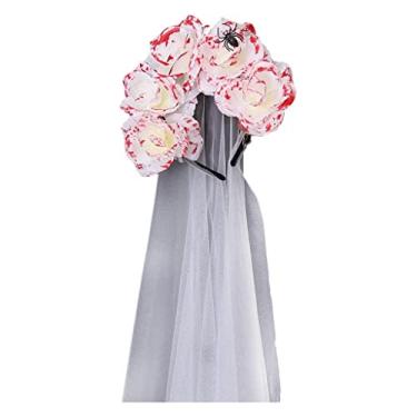 Imagem de Bandanas unissex de Halloween para adultos - Argola de cabelo de cosplay feita à mão com simulação de aranha e chifres - peso e confortável acessório de festa à fantasia - 120 x 20 cm rosa