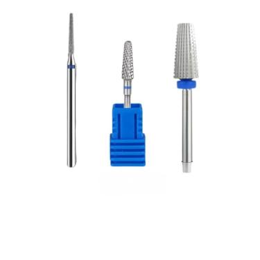 Imagem de Kit 3 Brocas Tungstênio Profissional Unha Gel Porcelana Nail Art Diamantada 718 conica Nivelamento Acabamento Remoção