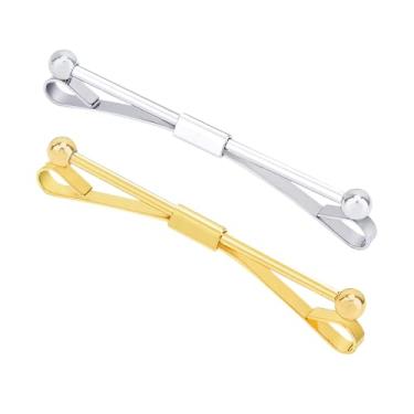 Imagem de 2 peças de prendedores de gravata masculina clássica com prendedor de barra de tom para acessórios formais de festa de casamento de negócios (prata + ouro)