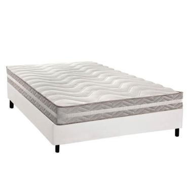 Imagem de Cama Box Casal: Colchão Espuma D33 Paropas D45- Pro Sono Double Face Prata + Base Crc Courano White (138x188)