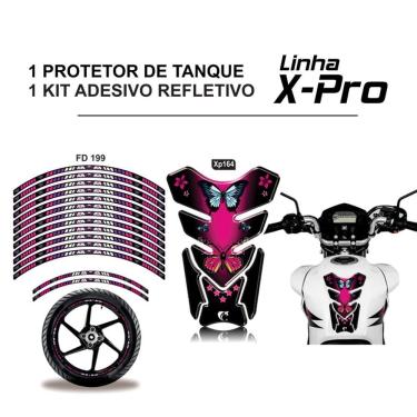 Imagem de Combo Protetor Adesivo Tanque E Aro Moto Honda Yamaha Cb Cg Borboleta Pink Rosa E Preto