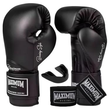 Imagem de Kit Luva De Boxe Muay Thai Maximum Classic Preto + Bandagem 3m + Protetor Bucal (10oz)