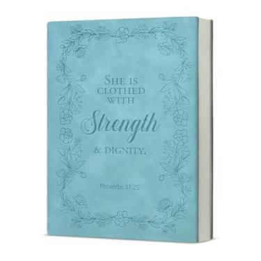 Imagem de KSFFWQIN Caderno cristão versículo bíblico She Is Clothed with Strength and Dignity Journal Provérbios 31:25 Caderno de escrita escritura presentes religiosos para mulheres meninas