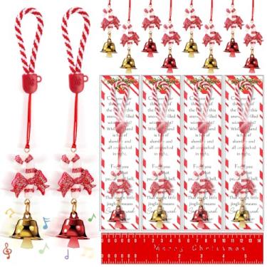 Imagem de Gersoniel 24 conjuntos de chaveiros de bengala doce de Natal a granel com sacos de régua marcadores de livro Jingle Bell lembrancinhas de festa de férias de inverno faça você mesmo artesanato para