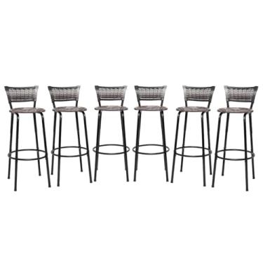 Imagem de Banquetas Junco Degradê Cyber Estrutura Preta Ideal para Bancada Balcão e Cozinha Kit 06 Unidades - Itagold (Floral Marrom)