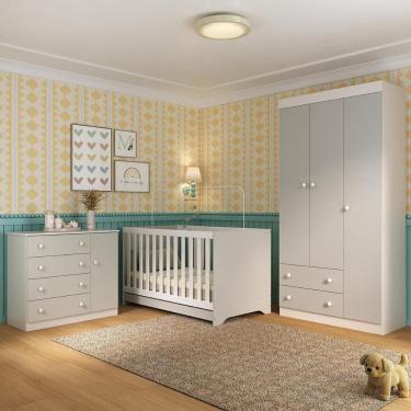 Imagem de Quarto de Bebê Completo com Berço Americano 3 em 1 p/Colchão 130x70cm Encanto Multimóveis MP4589