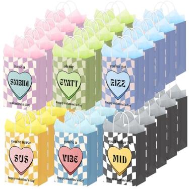 Imagem de Mooliwe 24 peças de sacolas de presente de dia dos namorados com alças de papel kraft para dia dos namorados a granel e tecido de embrulho para festa de casamento, férias, embrulho de presente