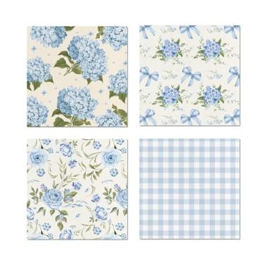 Imagem de Guardanapos florais, flores vintage, hortênsia, rosa, arco e xadrez, guardanapos de papel descartáveis para decorações de festa de chá, aniversário, chá de bebê, casamento, chá de panela, cozinha