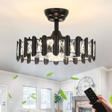Imagem de Merexcint Ventilador De Teto De Cristal Com Luz E Controle Remoto, Ventilador De Teto Com Gaiola De 18" Com Luzes, Ventiladores De Teto Industriais Pretos Modernos Com Luzes Para Quarto, Sala De Es