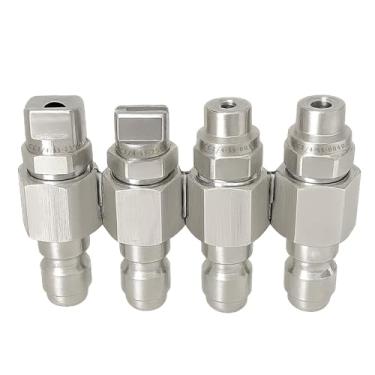 Imagem de Bocal de lavadora de pressão de 4 vias 4 GPM – Válvula multiportas de aço inoxidável resistente com 4 pontas (lavagem macia incluída) – Conexão rápida de 1/10.2 cm para acessórios de lavadora de
