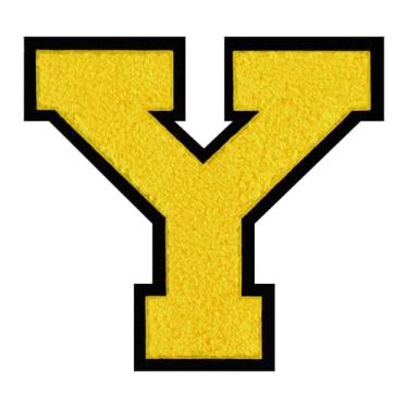 Imagem de 1 PÇ Patch de letra de chenille amarelo de 15 cm com borda preta – Remendos do alfabeto para roupas, jaquetas, mochilas, chapéus para decoração personalizada, nome personalizado e artesanato. (Y)