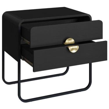 Imagem de Mesa De Cabeceira Orgânica Luna Artesano 60 Cm (largura) Em Mdp Nero Duas Gavetas Base Metal Preto