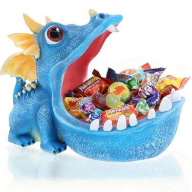 Imagem de MOYI Estátua única de dinossauro para casa, estatueta de resina, prato de doces divertido, tigela decorativa de entrada, escultura de boca grande, decoração de arte de mesa, caixa de armazenamento