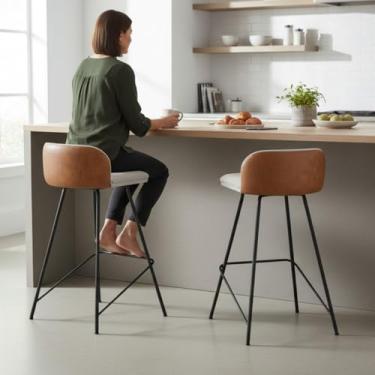 Imagem de Kit 2 Banqueta Nobre Alta Balcão Cozinha Aço Cor Preta