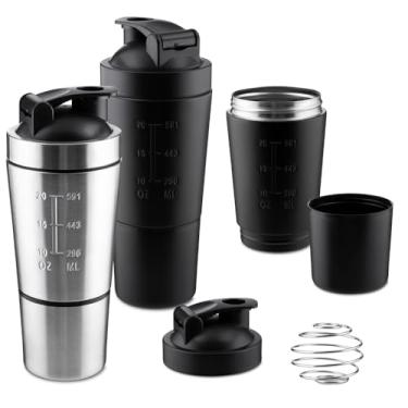 Imagem de Garrafa Coqueteleira 750ML Aço Inoxidável Shake Gym, Resistente a Quedas e Capacidae Versátil Com Copo Adicional De 200ML, Mola Para Mistura e Medidor Gravado Para Dosagem De Suplementos