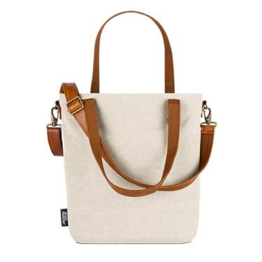 Imagem de Simple Modern Bolsa de lona feminina | Bolsa pequena com compartimentos e capa para laptop | Alças transversais de couro vegano com zíper na parte superior e bolsos | Bolsas para trabalho, escola e