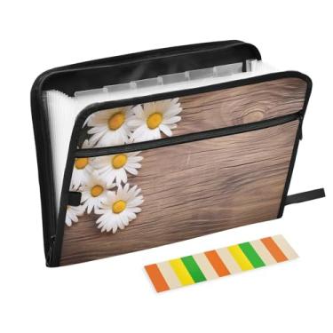 Imagem de Wassud Pasta organizadora de arquivos de papel A4 com folhas de margarida com etiquetas, pasta de arquivos expansível, 13 bolsos