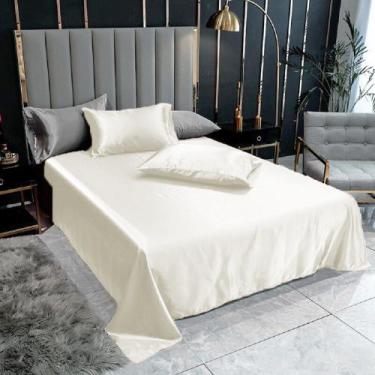 Imagem de Lençol Superior Casal King Com 2 Fronhas Cetim Seda Pérola - LM Detona