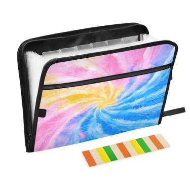 Imagem de CEBUGI Pasta expansível com 13 bolsos, organizador de arquivos sanfonado à prova d'água com etiquetas tamanho A4, organizador de documentos de papel para escola, material de escritório, fundo colorido