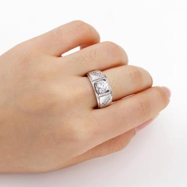 Imagem de Anel solitário de banda larga de 10 mm para homens ou mulheres - anel unissex de zircônia cúbica para marido ou esposa, presente de aniversário de aniversário YC6575, Latão Zircônia cúbica, Sem pedra