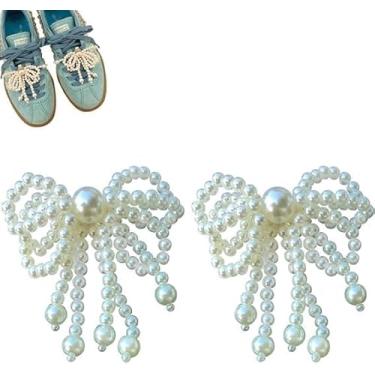 Imagem de 2 peças de pingentes de sapatos de peras para tênis e sapatos sociais - Corrente elegante com contas e laço pérola para mulheres, free size, Liga metálica, Sem Pedra Preciosa