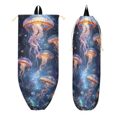 Imagem de xigua Suporte de parede para saco plástico de água-viva com cordão 1 pacote, organizador de sacolas de supermercado reutilizável para bolsas, meias, roupas íntimas e gravatas