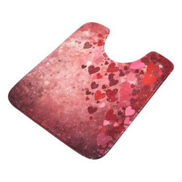 Imagem de Burbuja Tapete de banheiro Love Hearts, tapete de banho absorvente de pelúcia macio, base antiderrapante para piso de banheiro, oval em forma de U
