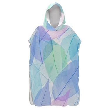 Imagem de TSENQUE Poncho de surfe para adultos trocador de roupas de banho de praia com capuz folhas leves azul pastel ponchos adultos para mulheres
