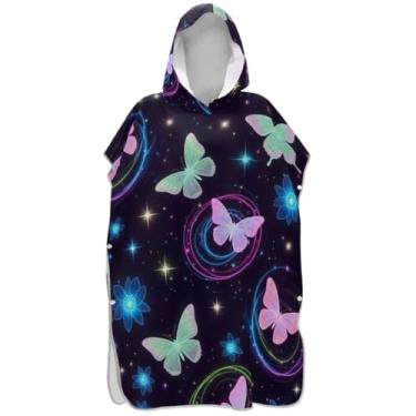 Imagem de Joisal Poncho de surfe para adultos trocador de roupa de praia com capuz toalha de banho de secagem rápida borboleta pastel neon ponchos adultos para mulheres