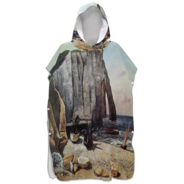 Imagem de Joisal Poncho de surfe com estampa de penhascos de paisagem, para adulto, roupão vestível, feminino, ponchos com capuz, toalhas de banho com capuz