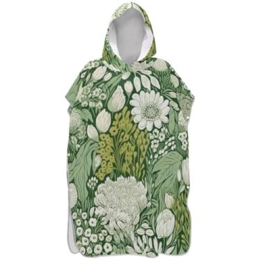 Imagem de Joisal Poncho de surfe trocador para adultos toalha de natação com capuz absorvente floral verde poncho masculino com capuz