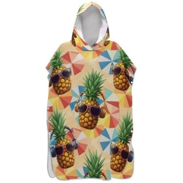 Imagem de Joisal Poncho de praia ensolarado de abacaxi, para adulto, trocador de roupa, ponchos de praia de secagem rápida, para homens, toalha de banho com capuz fofo
