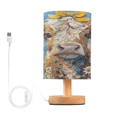 Imagem de Joisal Pintura a óleo vaca highland luz de mesa abajur agradável para os olhos, luminária para quarto